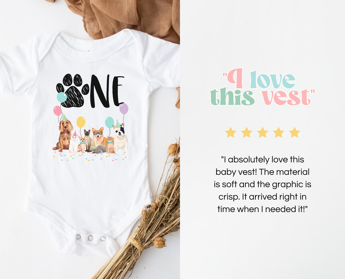 Dog And Cat First Birthday Onesie® Vest