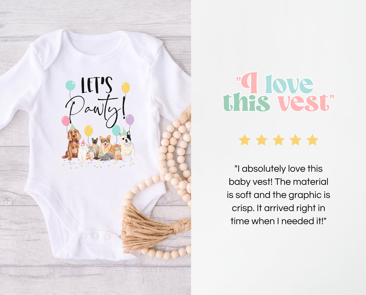 Dog And Cat First Birthday Baby Grow Long Sleeve